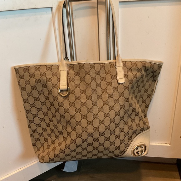 Final Sale! Gucci Britt Vintage Monogram Canvas Leather Tote Shoulder Purse - Picture 1 of 13